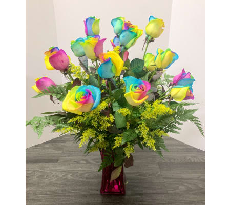 Rainbow Roses Arrangement
