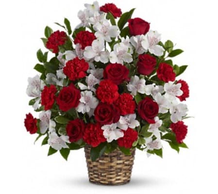 Beauty and Devotion Bouquet Basket Arrangement
