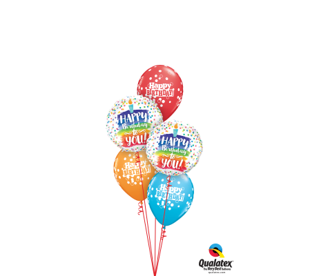 Rainbow Cake and Dots Birthday Classic Balloon Bouquet