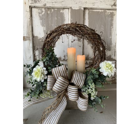 Grapevine Orb with Greens and Candles