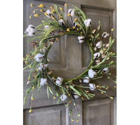 Cotton Wreath adorned with Greenery