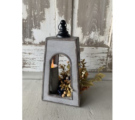 Large Cement Lantern with Greens and Candle