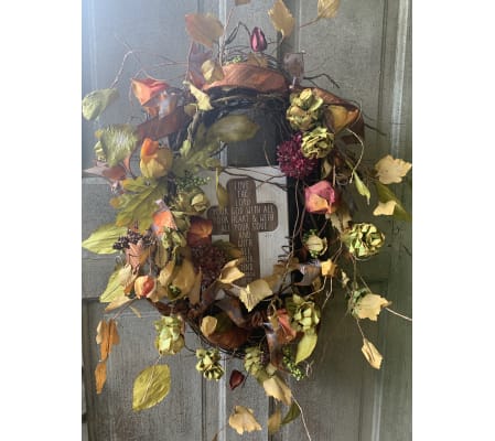 Fall Wreath with Cross Sign