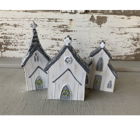 Winter Church with Wreaths on Door