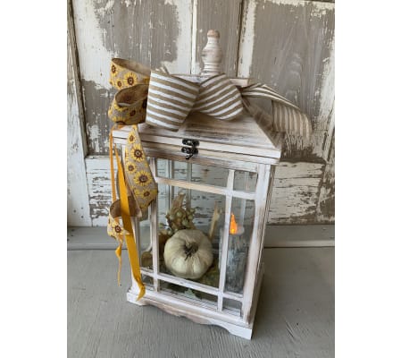 White Wood Lantern with Pumpkin