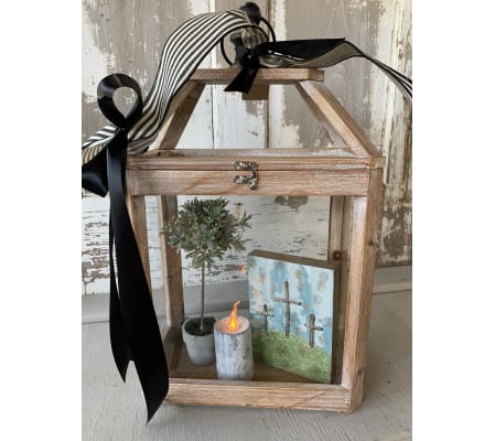 Small Wood Lantern with Topiary