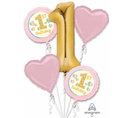 Girl 1st Birthday Super Fun Foil Balloon Bouquet