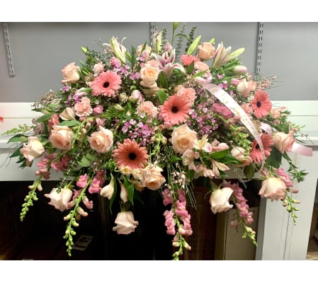 Casket of Soft Pink Blooms