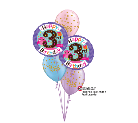 3rd Birthday Girl Classic Confetti Balloon Bouquet