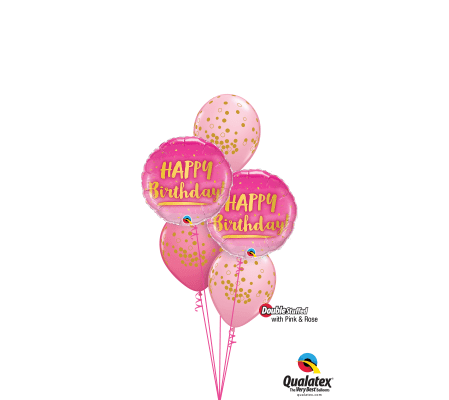 Gold & Pink Birthday Classic Confetti Balloon Bouquet