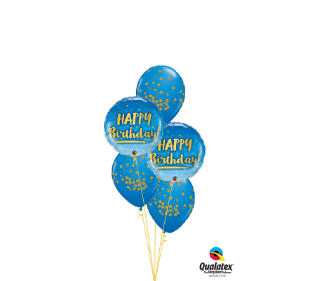 Blue ‘N’ Gold Birthday Classic Confetti Balloon Bouquet