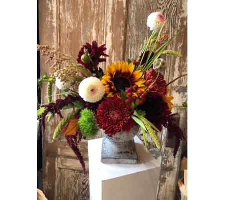 Fall Mix in Stone Pedestal