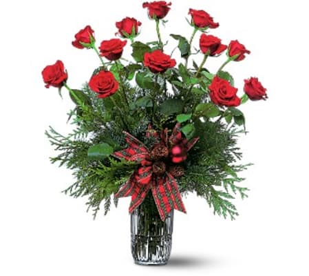 One Dozen Christmas Red Roses
