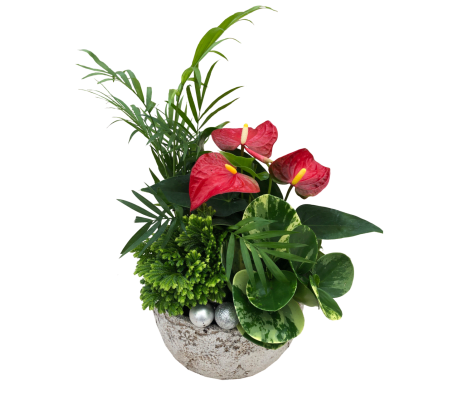 Christmas Stone Bowl with Christmas balls