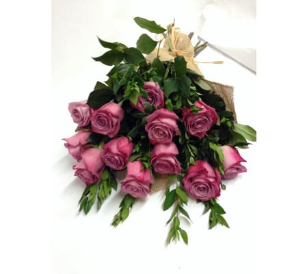 Dozen Purple Roses Wrapped