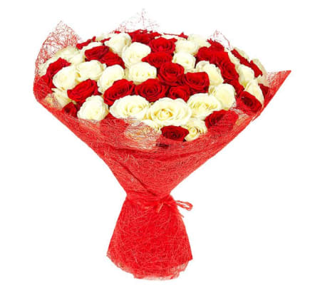 Passion Red and White Hand-Tied Bouquet