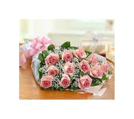 12 Pink Rose Wrapped