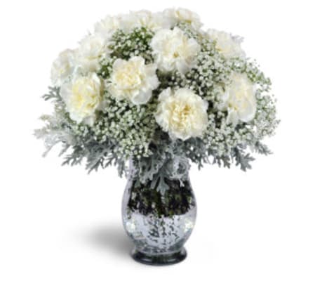 white carnation vase arrangement