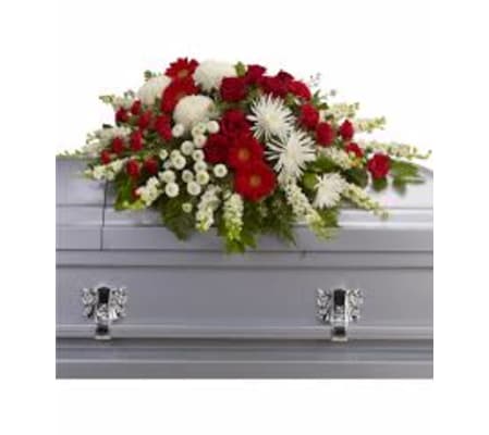 teleflora red and white casket spray