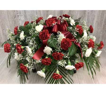 Red & White Carnation Casket Spray