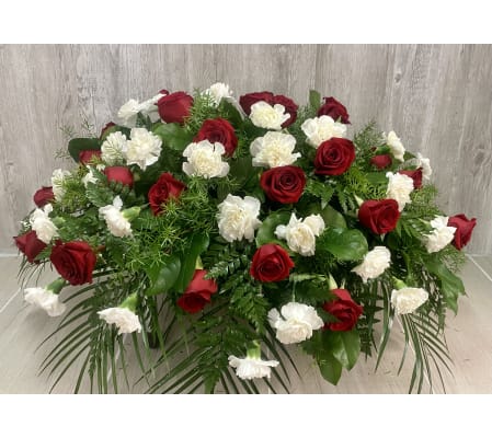 Red & White Tribute Casket Spray