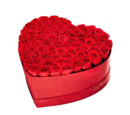 Red Fresh Roses in A Heart Shaped Box