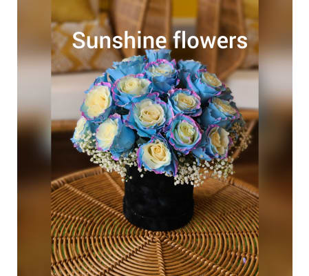 personalized box of pink and light blue painted roses