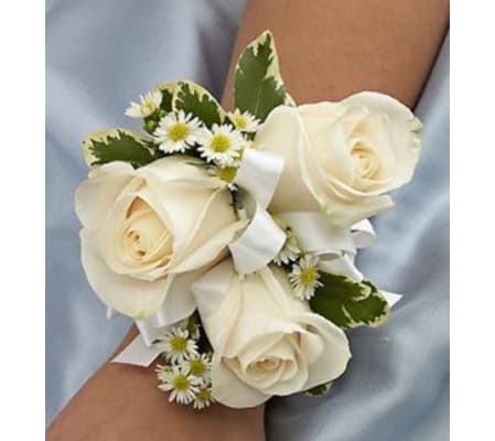 Trio White Roses Corsage