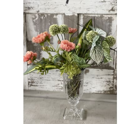 Crystal Centerpiece with Silk Florals and Greens