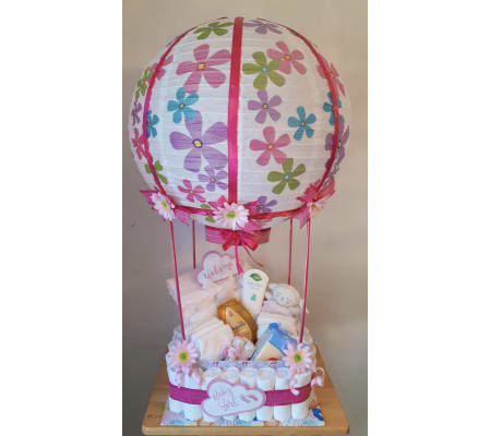 Welcome Baby Girl Hot Air Balloon Basket