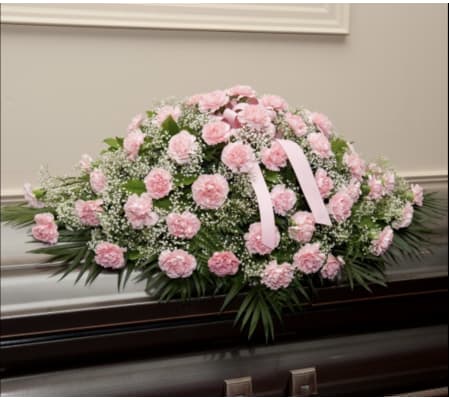 Pink Carnation and greenery casket spray