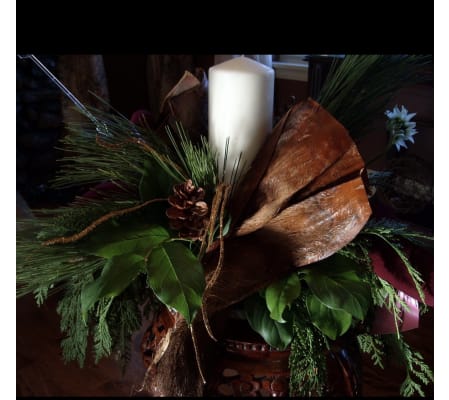 Cocoa  Bark  Pillar Candle Centrepiece