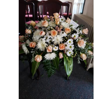 Peaches and Cream Casket Spray