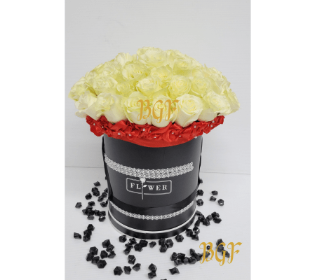 White Roses in Black Couture Box