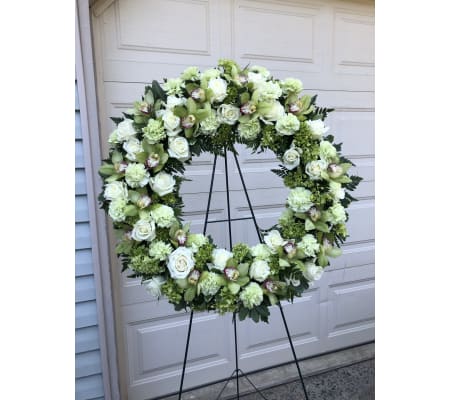 Green and White Wreath with Orchids