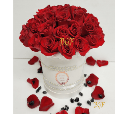 Red Roses in White Glamour Box