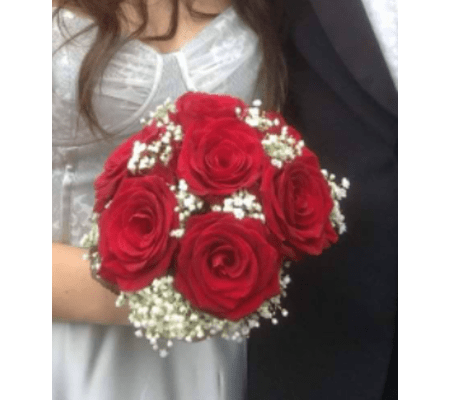 RED ROSES & BABIES BREATH NOSEGAY * PROM