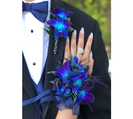 Navy Corsage & Boutonnière Set