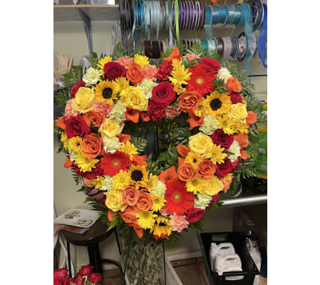 Rainbow fly heart wreath