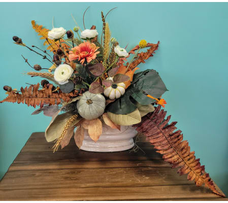 Fall Silk Arrangement With Pumpkins