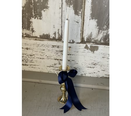 Battery Operated Candlestick with Blue Satin Ribbon