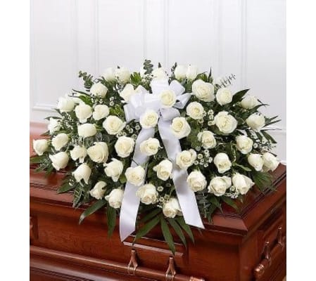 White rose casketspray