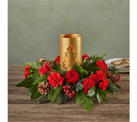 Evergreen Glow Centerpiece by ConnysFlowerShop