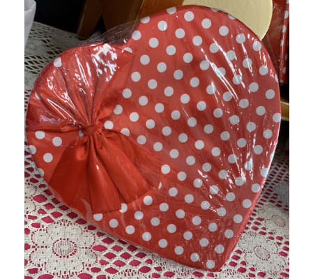 1 pound Polka Dot Heart Shaped box of Laymon's Chocolates