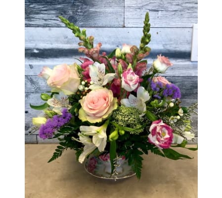 Vintage Tea Cup Floral Arrangement