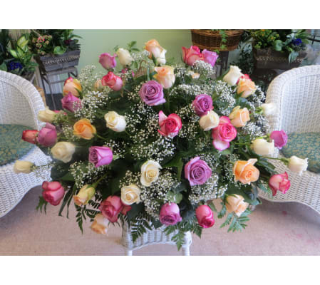 Basket of Colourful Roses