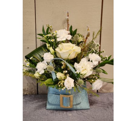 White and Blue Purse Full of Love