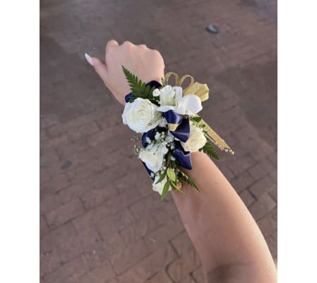 Blue & White Corsage
