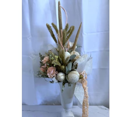 Blush and White Pedestal Vase Dried Floral Arrangement
