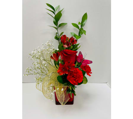 Colour Splash Flower Arrangement - Red